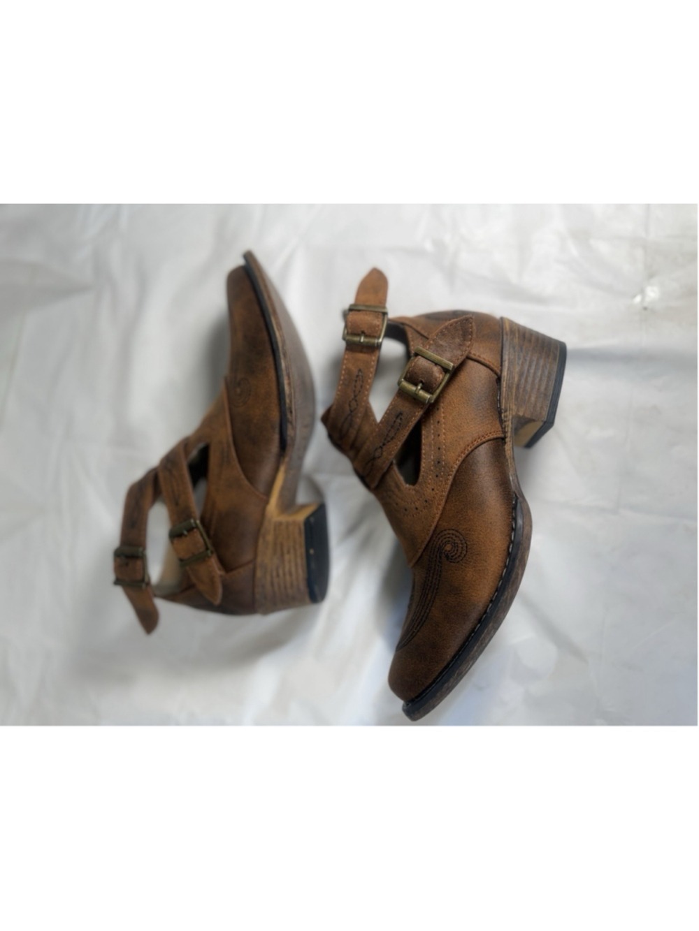 Roper Willa Embroidery Snip Toe Cowboy Booties Brown Casual Boots Size 6 New - Picture 8 of 10